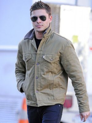 Zac Efron Denim Jacket With Fur Collar-0