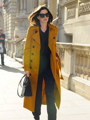 Anne Hathaway Chic Yellow Trench Coat London