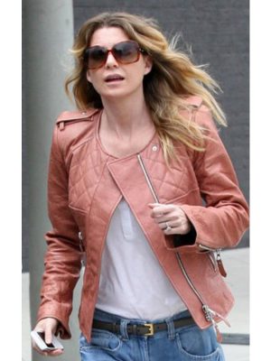 Ellen Pompeo Light Brown Quilted Leather Jacket