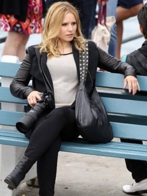 Kristen Bell Veronica Mars Wool Blend Leather Sleeved Jacket-0