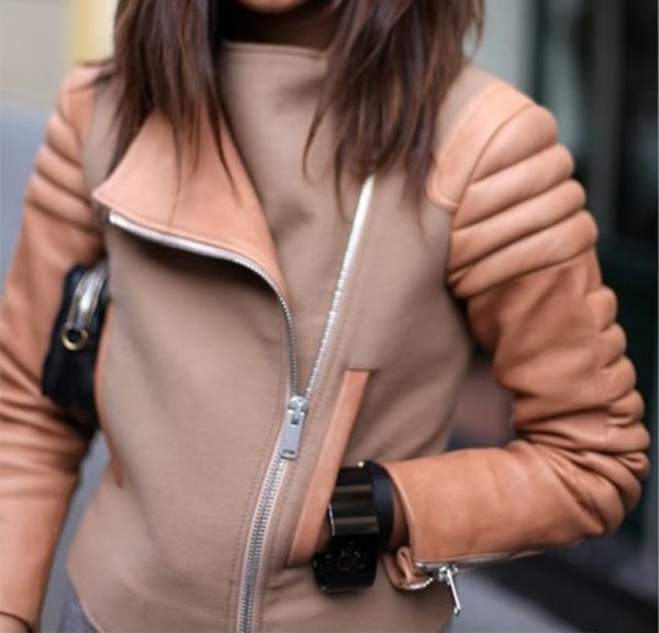 Womens Peach winter Leather Jacket-0