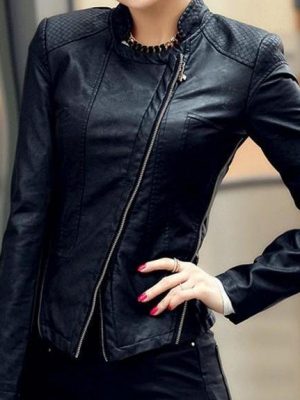 Womens Black Stylish Winter Leather Jacket-0