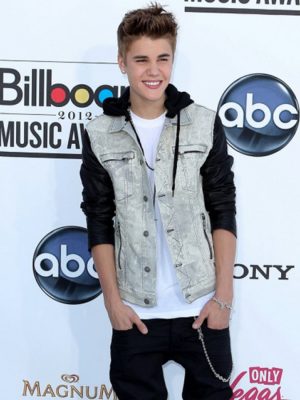 Justin Bieber Denim Hoodie Jacket with Black Leather Sleeves-0