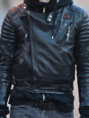 Mens Black Biker Winter Leather Jacket-0