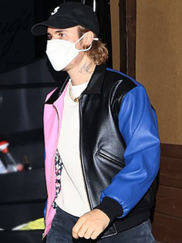 Justin Bieber Tricolor Leather Bomber Jacket