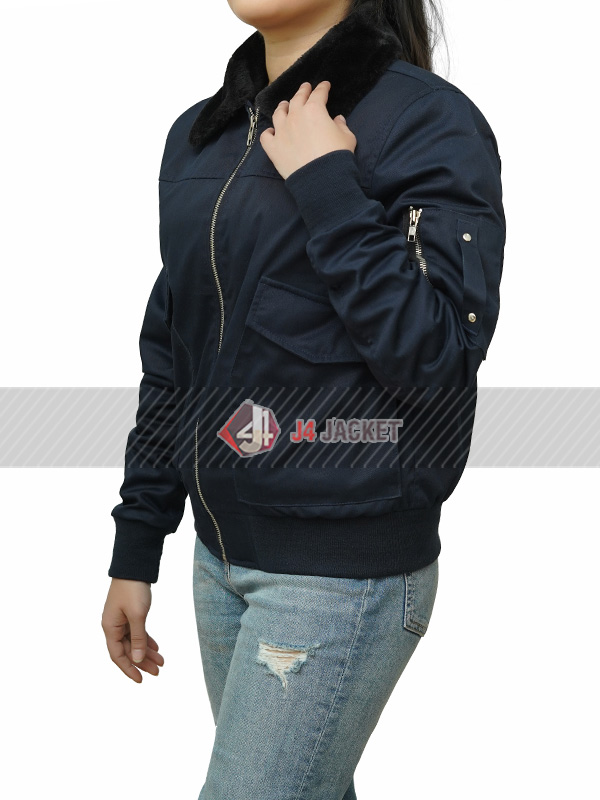 The Equalizer 2021 Robyn McCall Blue Cotton Bomber Jacket