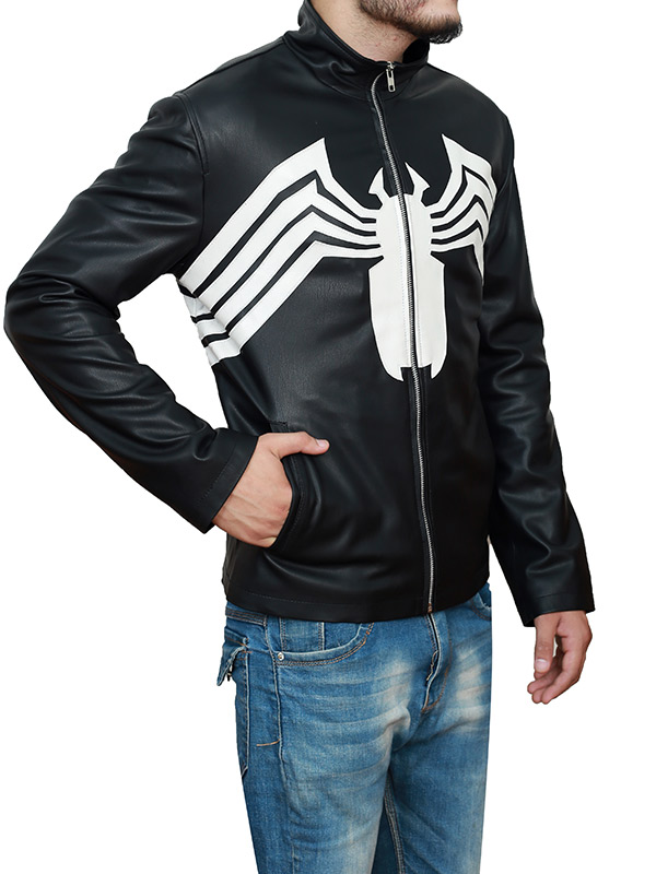Venom Tom Hardy Spider Logo Black Leather Jacket