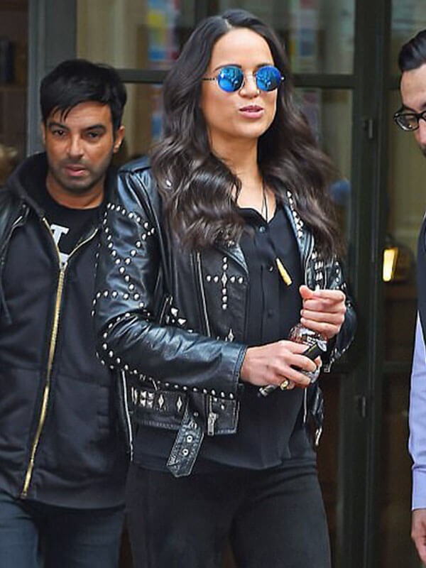 Letty Ortiz The Daily Show in New York City Black Studded Leather Jacket