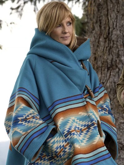 Kelly Reilly Yellowstone Beth Dutton Blue Hooded Coat