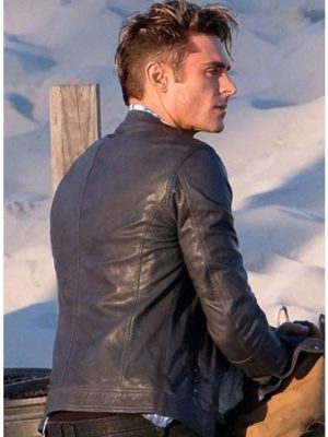 Matt Brody Baywatch 2017 Zac Efron Blue Slim-fit Leather Jacket