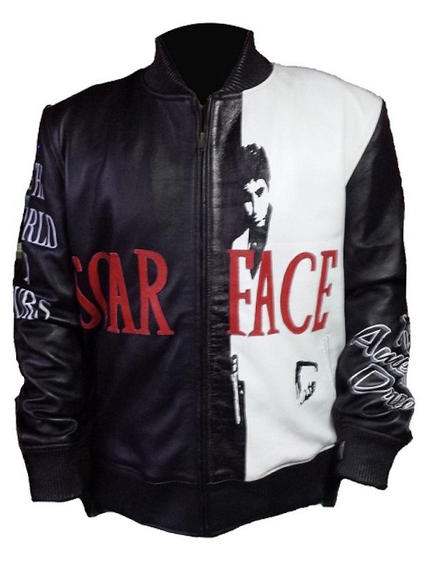 Tony Montana Scarface Black & White Bomber Leather Jacket