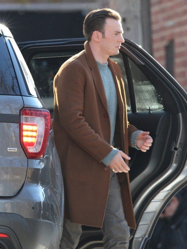 Chris Evans Knives out 2019 Alex Robinson Brown Wool Coat