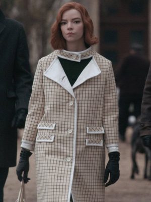 TV Series The Queen's Gambit Anya Taylor-Joy Checkered Wool Coat