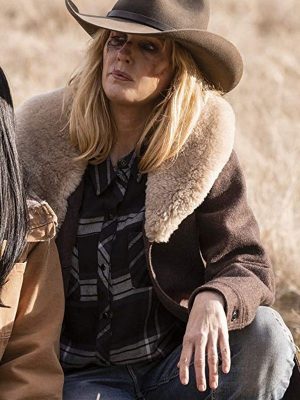 Kelly Reilly TV Series Yellowstone Shearling Brown Wool Coat
