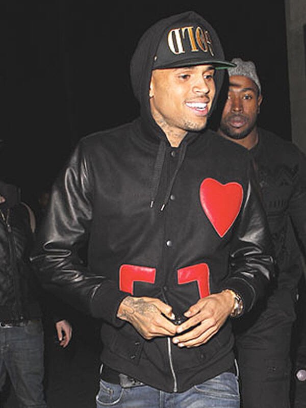 Chris Brown Bomber Black Leather and Wool Jacket