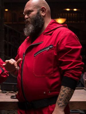 Helsinki TV Series Money Heist Darko Peric Red Hooded Cotton Jacket
