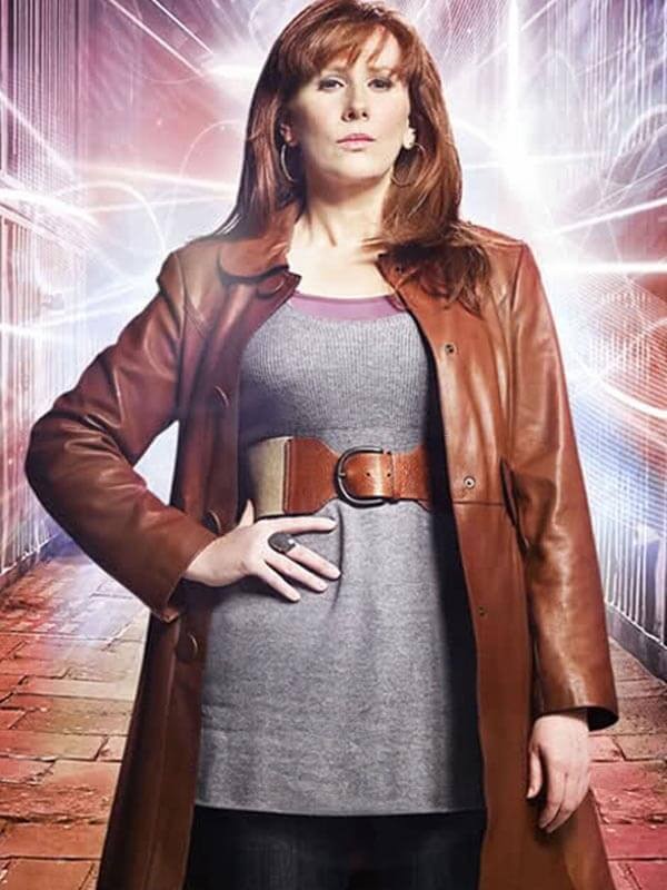 Catherine Tate TV Series Doctor Who Donna Noble Brown Leather Trench Coat