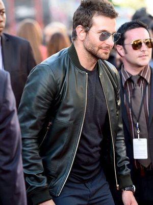 Men Celebrity Bradley Cooper Green Bomber Leather Jacket