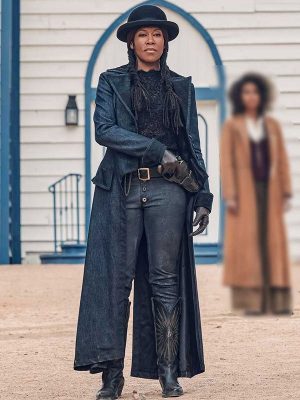 Regina King The Harder They Fall 2021 Trudy Smith Black Full-Length Coat