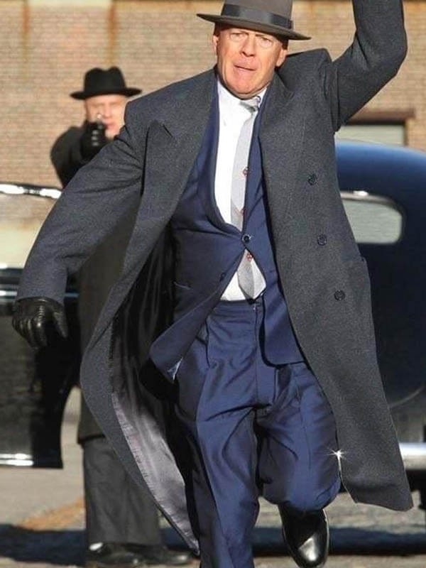 Frank Minna Motherless Brooklyn Bruce Willis Blue Wool Trench Coat