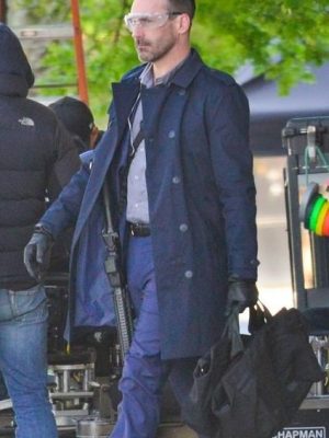 Jon Hamm Baby Driver Movie Blue Cotton Trench Coat