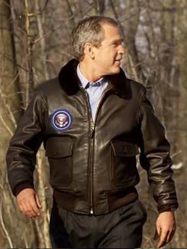 George Bush Brown Leather Bomber Jacket