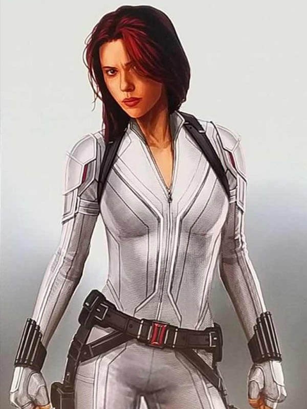 Scarlett Johansson Black Widow Natasha Romanoff White Leather Jacket