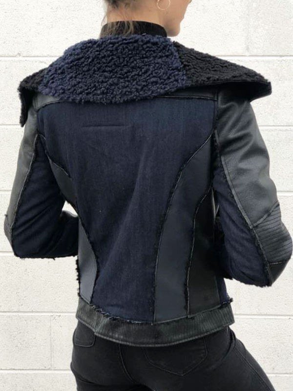 Black Shearling Broad Collar Women Leather Jacket