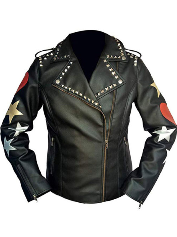 Red Heart Starts Studded Leather Jacket