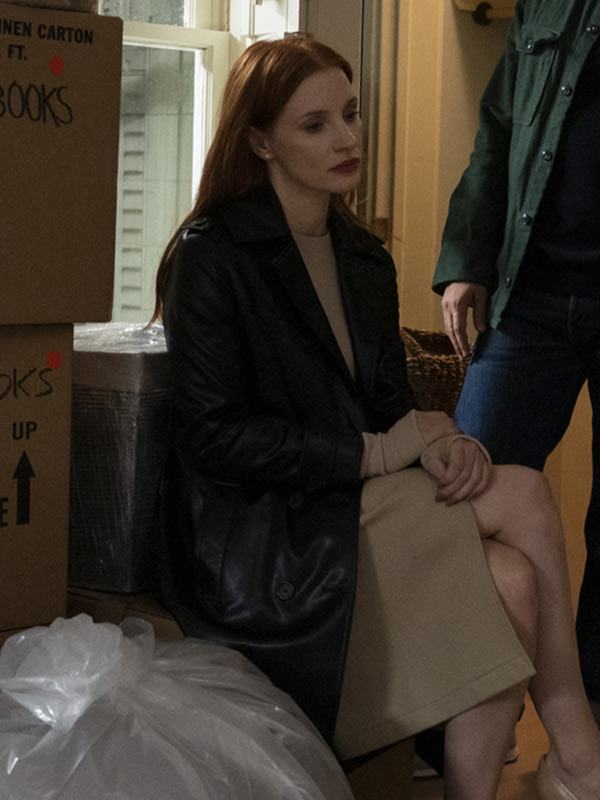 Mira Jessica Chastain Tv Series Scenes from a Marriage Black Leather Trench Coat