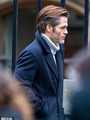 All the Old Knives Chris Pine Black Stand up Style Collar Peacoat