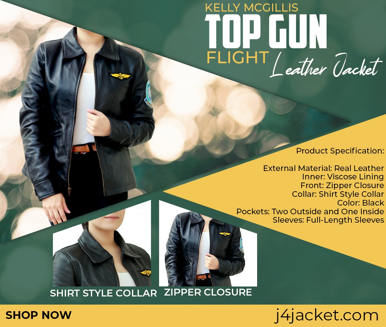 Kelly McGillis Top Gun Flight Leather Jacket Infographic Post