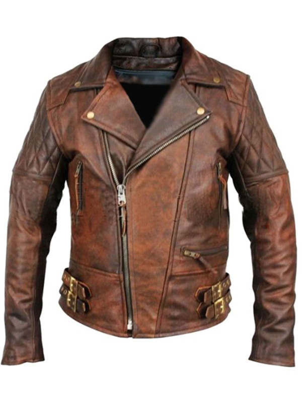 Men Cafe Racer Distressed Brown Leather Jacket