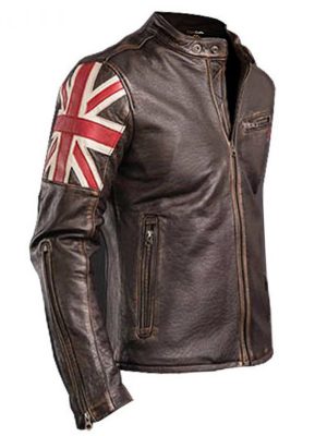 Men’s Vintage Cafe Racer Biker Style Brown Leather Jacket
