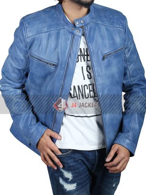 Mens Casual Erect Collar Snap-Tab Real Leather Jacket