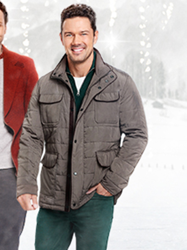 A Fabled Holiday Movie 2022 Ryan Paevey Grey Quilted Jacket