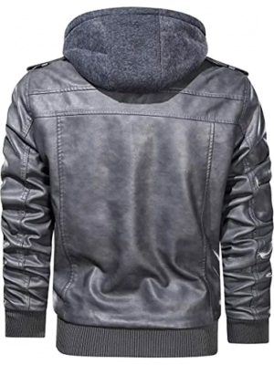 Men’s Grey Hooded Leather Jacket