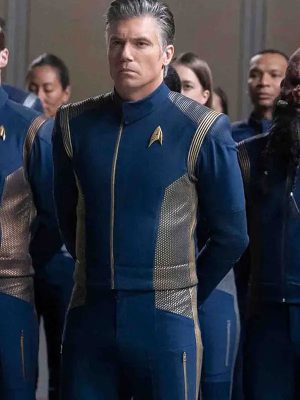 Anson Mount Star Trek Strange New Worlds Captain Christopher Pike Blue Jacket