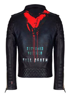 Till Death 2021 Blooded Hands Halloween Black Leather Biker Jacket