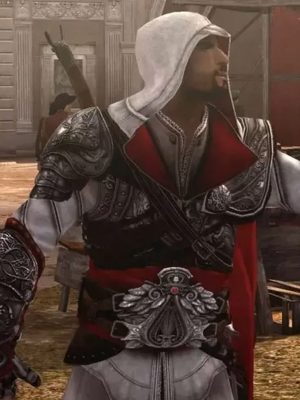 Assassin’s Creed 3 Connor Kenway Red And White Leather Hooded Jacket