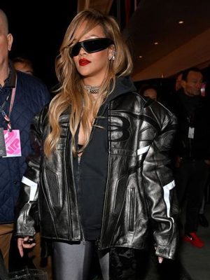 Rihanna F1 Grand Las Vegas Black Leather Jacket