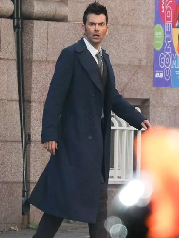 TV Series Doctor Who David Tennant Blue Wool Trench Coat