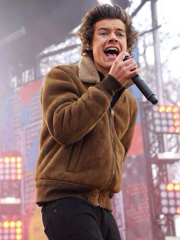 Harry Styles Brown Shearling Bomber Leather Jacket