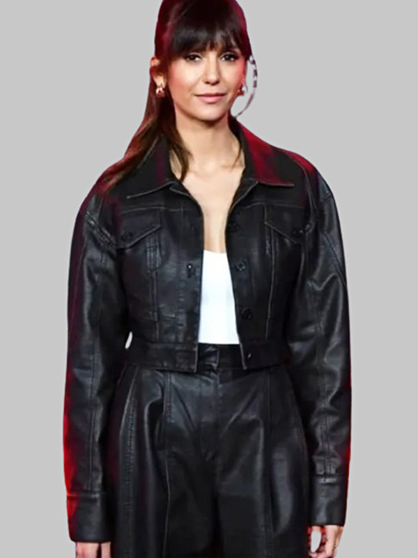 Nina Dobrev The F1 Grand Prix Black Cropped Leather Jacket