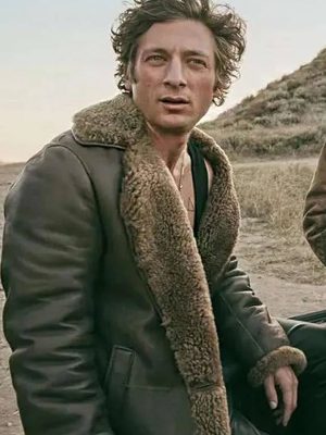 Jeremy Allen White The Iron Claw 2023 Brown Shearling Coat