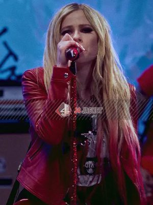 Singer Avril Lavigne Song Bite Me Red Biker Leather Jacket