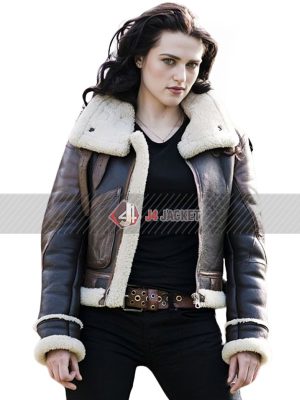Katie McGrath Black and Brown Shearling Leather Jacket