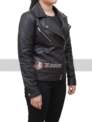Black Motorcycle Winter Leather Jacket For Women