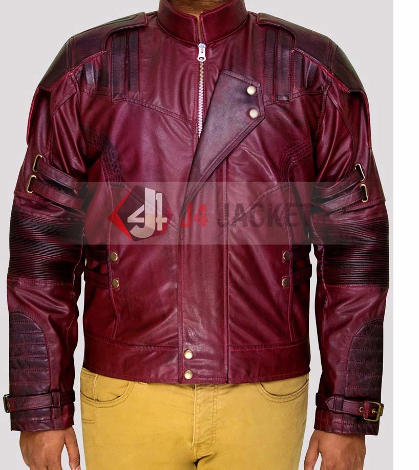 Guardians Of The Galaxy Vol. 2 Star-Lord Chris Pratt Maroon Real Leather Motorcycle Jacket