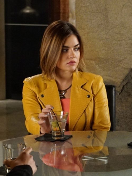 Lucy Hale Tv Series Pretty Little Liars Aria Montgomery Yellow Leather Jacket
